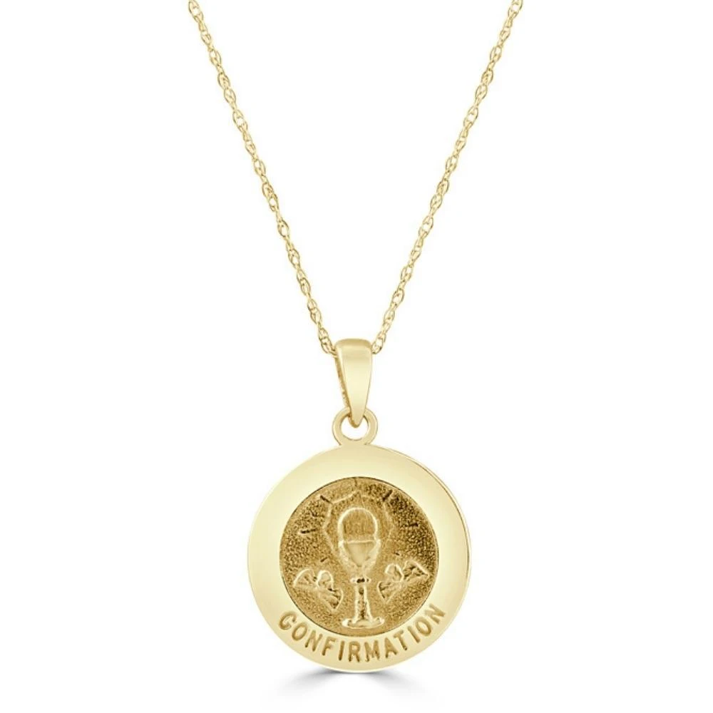 Pompeii3 14k White or Yellow Gold Gold Confirmation Medal Pendant Necklace 14.5mm Tall 1