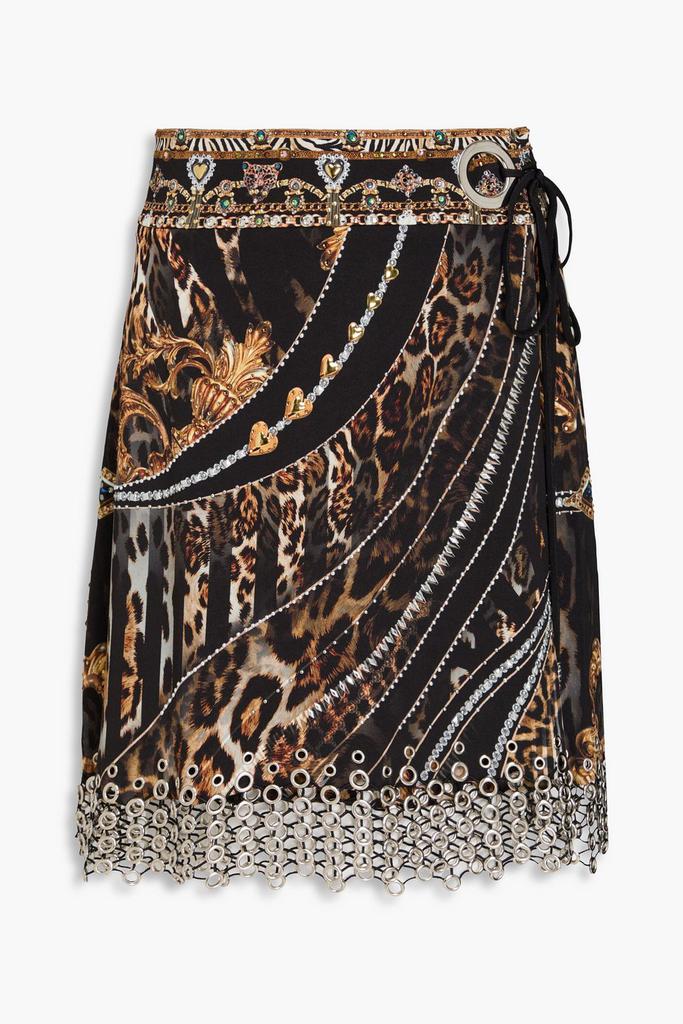 Camilla Embellished printed stretch-crepe mini wrap skirt