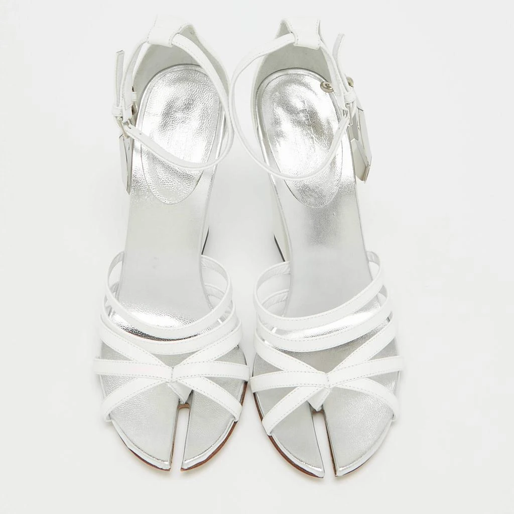Burberry Burberry Grey/White Leather Block Heel Ankle Strap Sandals Size 39 3