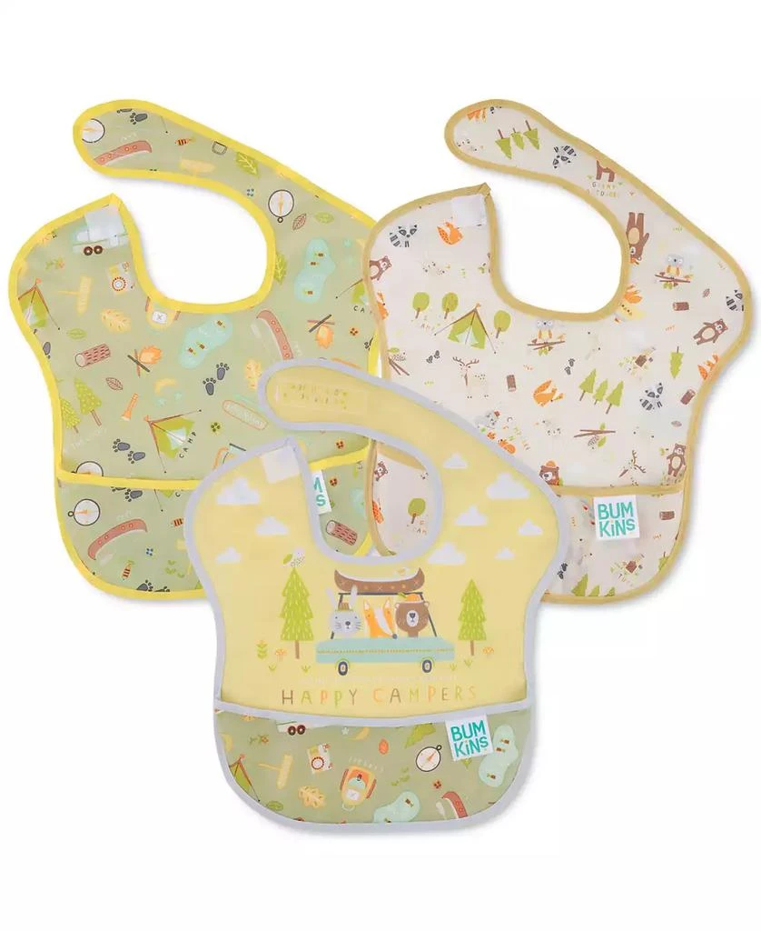 Bumkins Baby Boys or Baby Girls Bib Waterproof Baby Bibs, Pack of 3 1