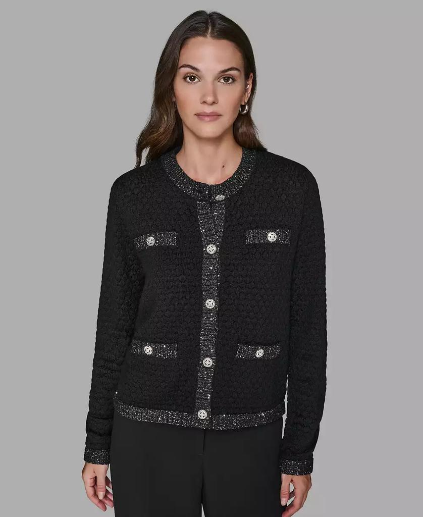 Karl Lagerfeld Paris Women's Crewneck Textured Cardigan