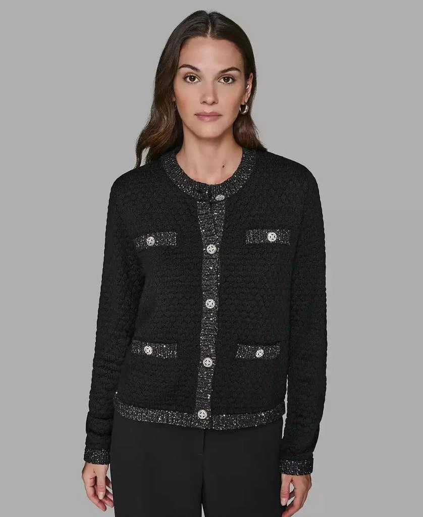 Karl Lagerfeld Paris Women's Crewneck Textured Cardigan 1