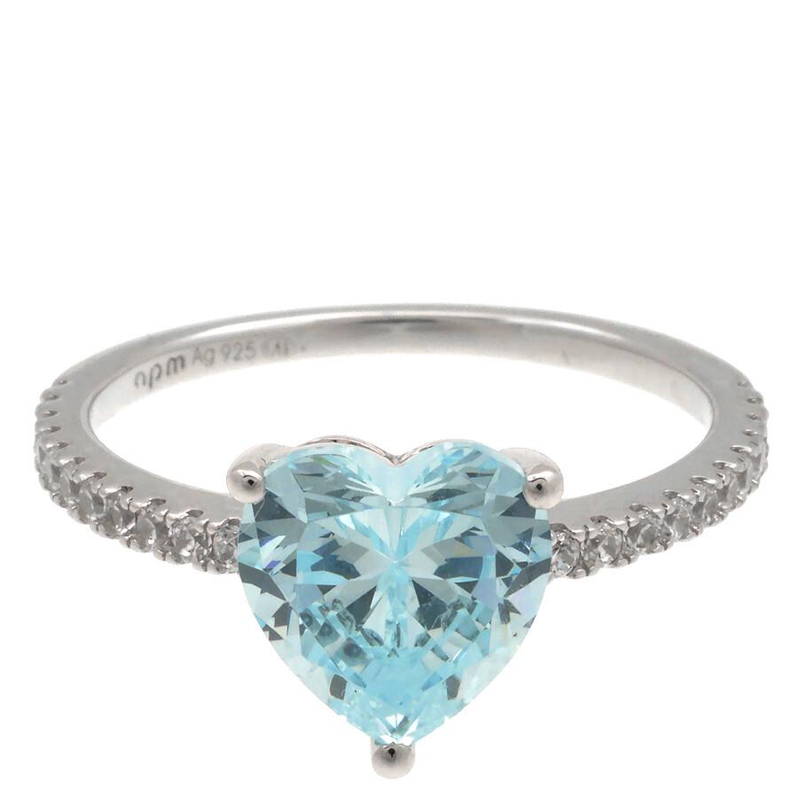 apm Monaco APM Monaco Sterling Silver Blue Heart Ring, Size 52