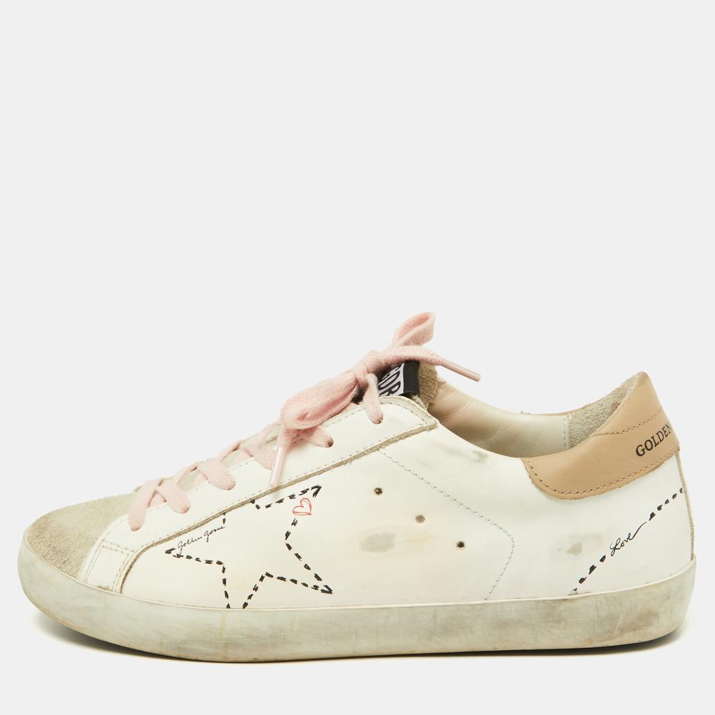Golden Goose Golden Goose White/Beige Leather Superstar Sneakers Size 37