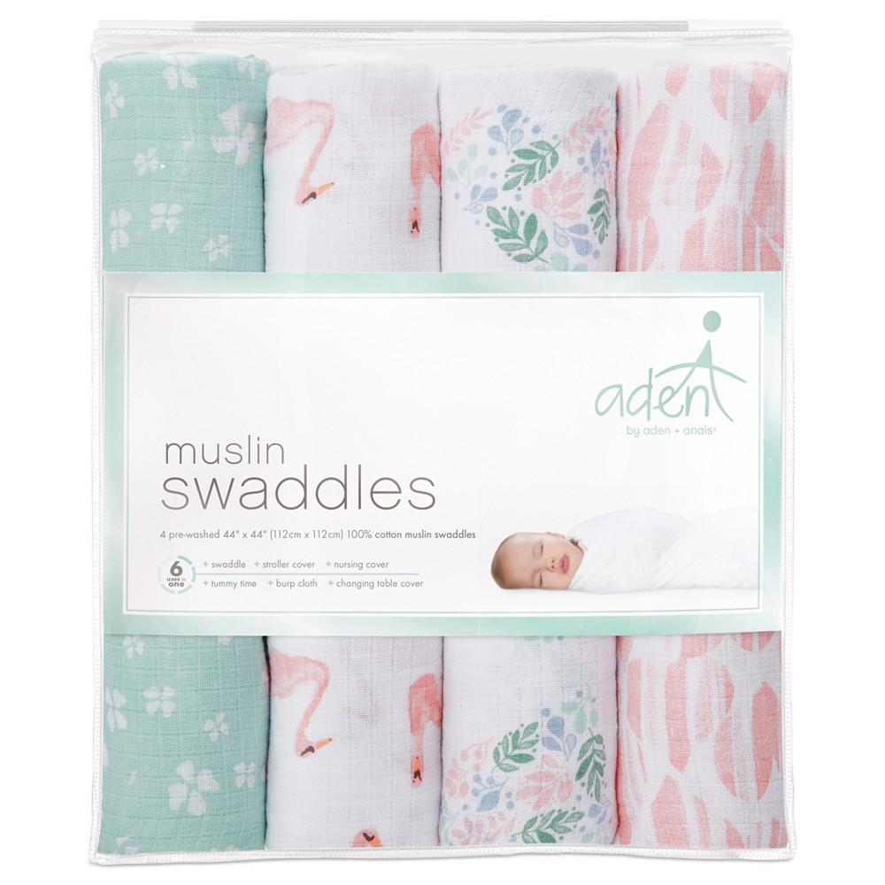 aden by aden + anais Baby Girls Printed Muslin Swaddles, Pack of 4