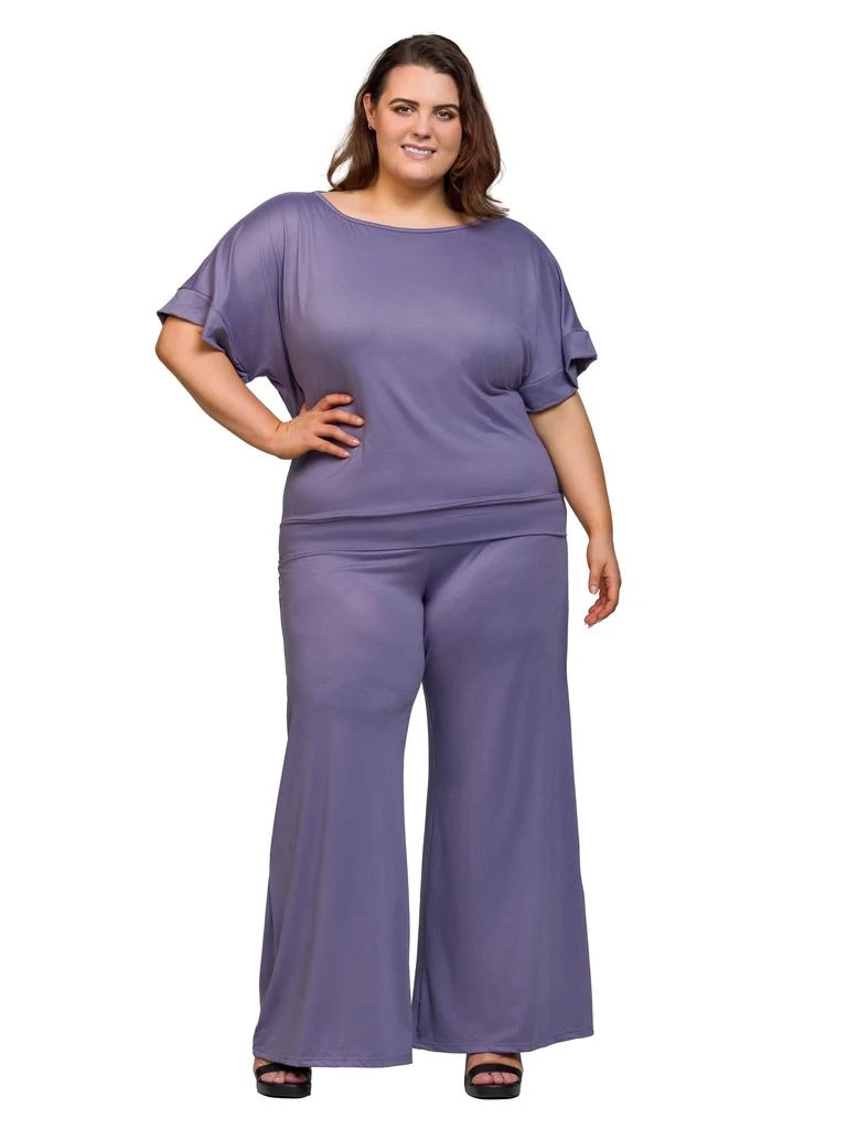 24seven Comfort Apparel Plus Size Boat Neck Top and Wide Leg Pant Set