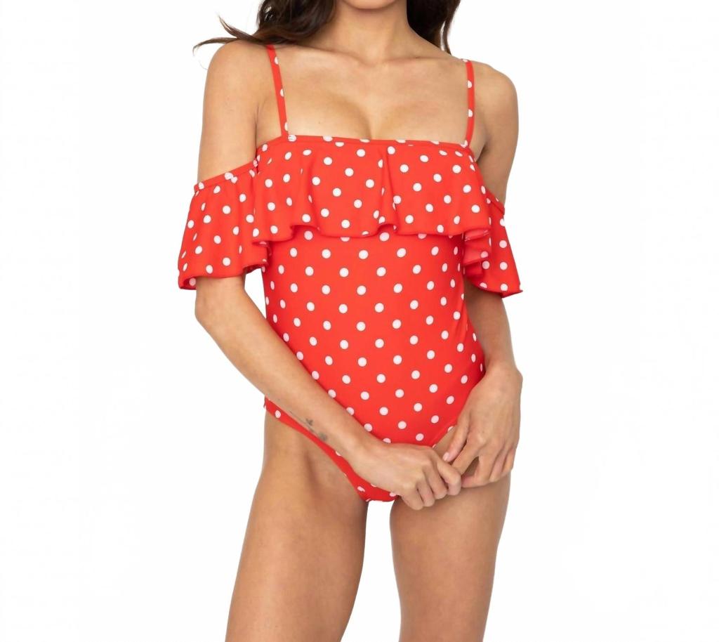 MARINA WEST SWIM Polka Dot Off Shoulder One Piece In Red