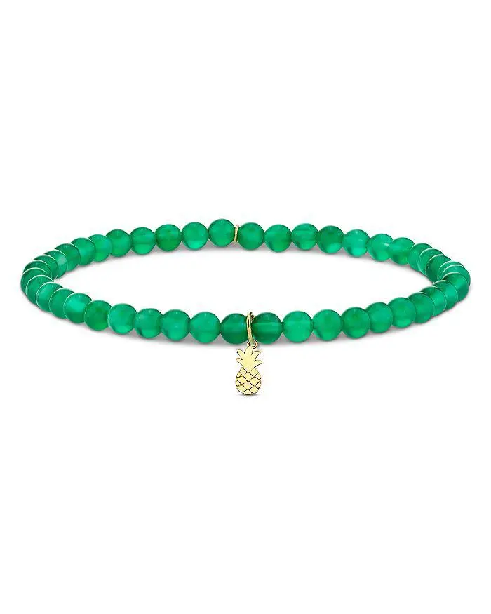 Sydney Evan 14K Yellow Gold The Terra Green Onyx Pineapple Charm Bead Bracelet