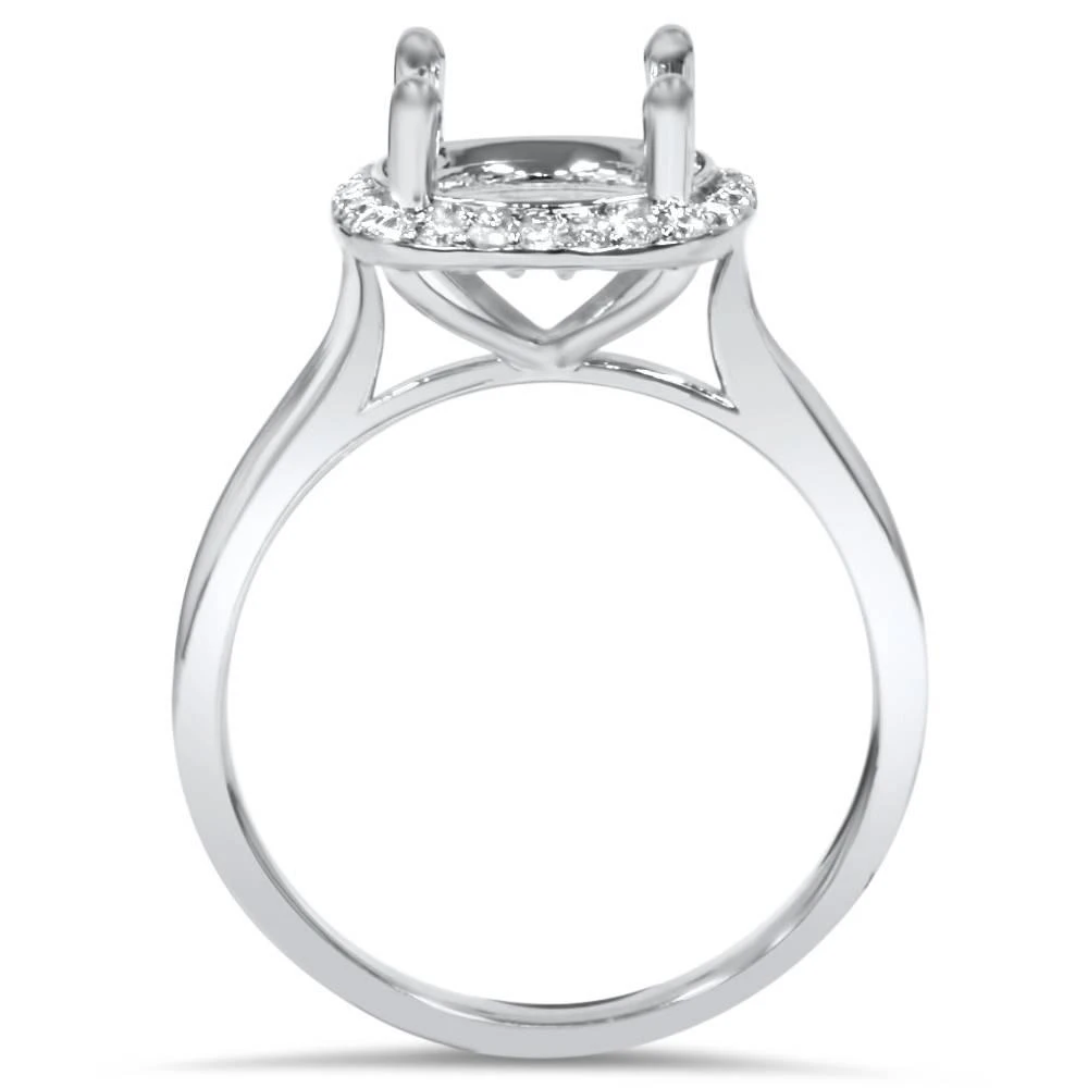 Pompeii3 Cushion Halo Diamond Engagement Ring Setting 14K White Gold Size Selectable 3