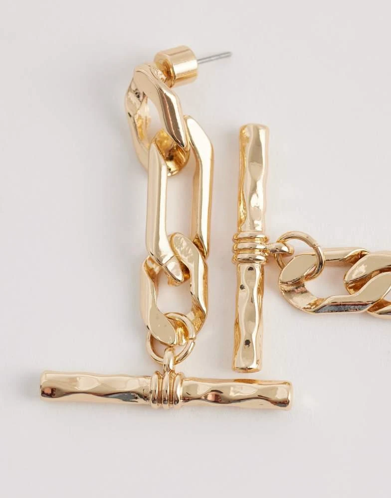 ASOS ASOS DESIGN pendant earrings with t-bar chain detail in gold tone 3