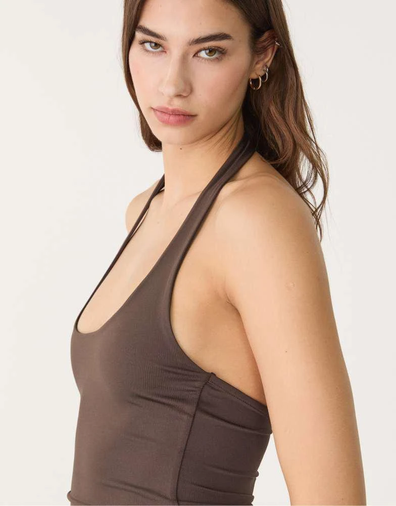 Stradivarius Stradivarius racer neck top in brown 3