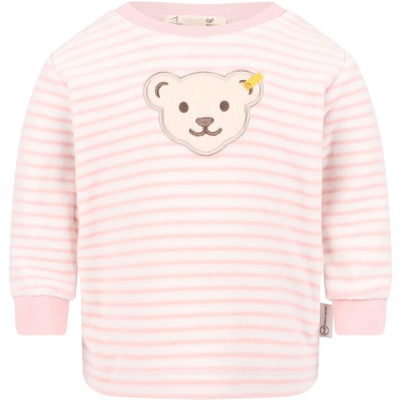 Steiff Logo bear applique tracksuit in pink and white stripes 2