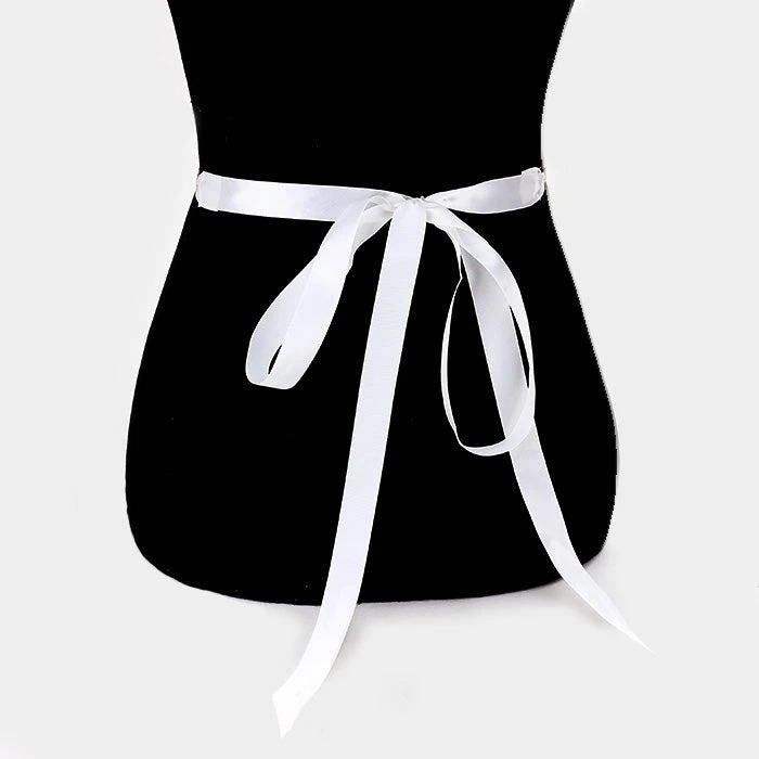 FASHNZFAB Felt Back Flower Centered Sash Ribbon Bridal Wedding Belt / Headband 2