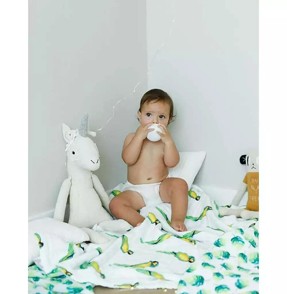 Malabar Baby Certified Organic Muslin Four-Layer Reversible All Season Snug Blanket, Parrot 2