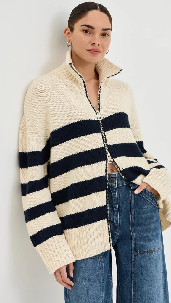 Brandon Maxwell Zip Front Striped Knit Cardigan 1