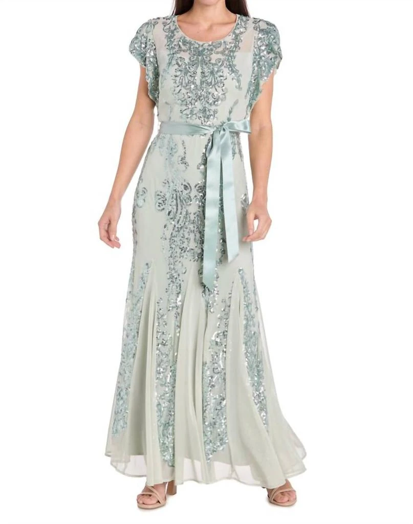 R&M Richards R&M Richards - Sequin Godet Gown With Satin Bow