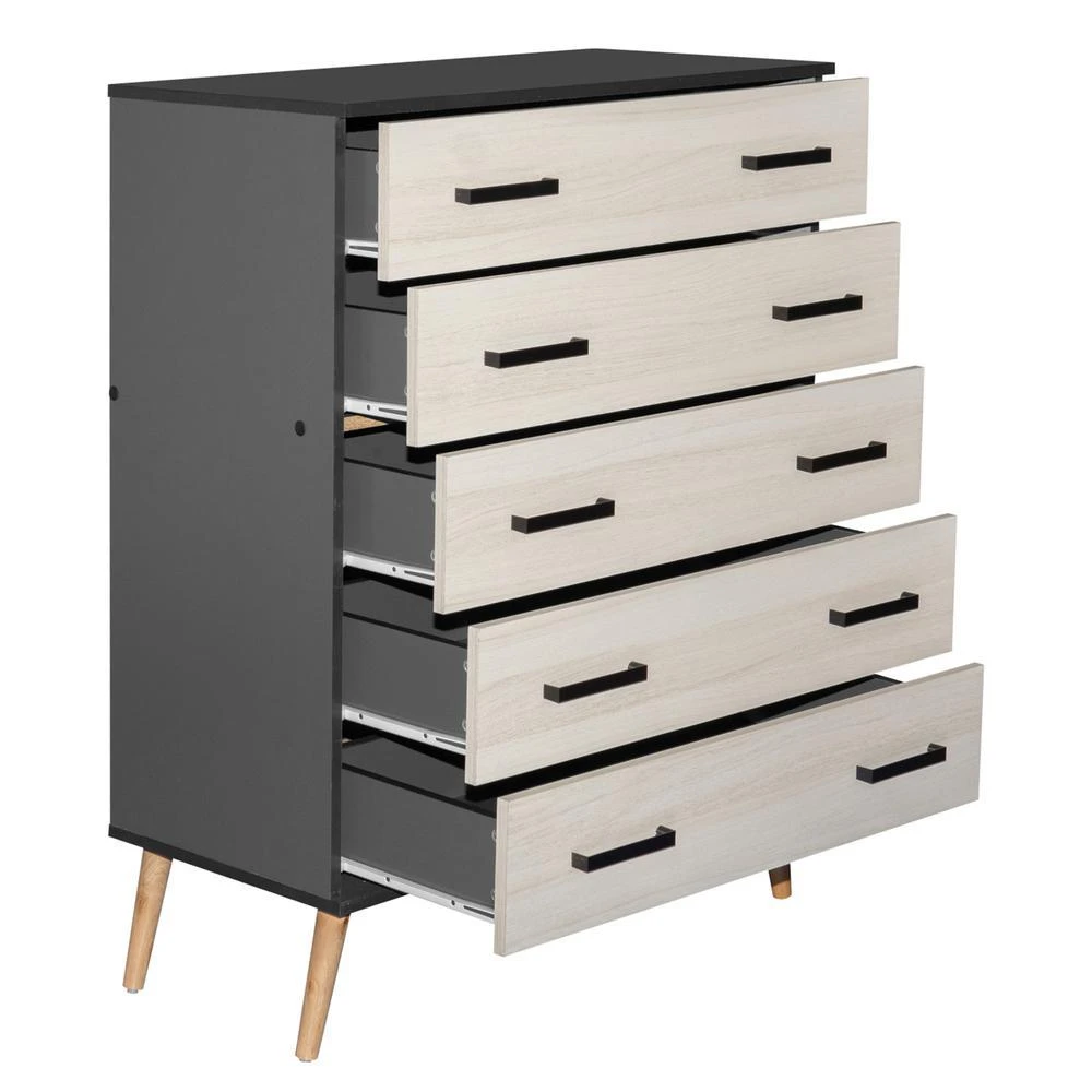 Better Home Products Eli Mid-Century Modern 5 Drawer Chest Dark Gray & Honey Oak 4
