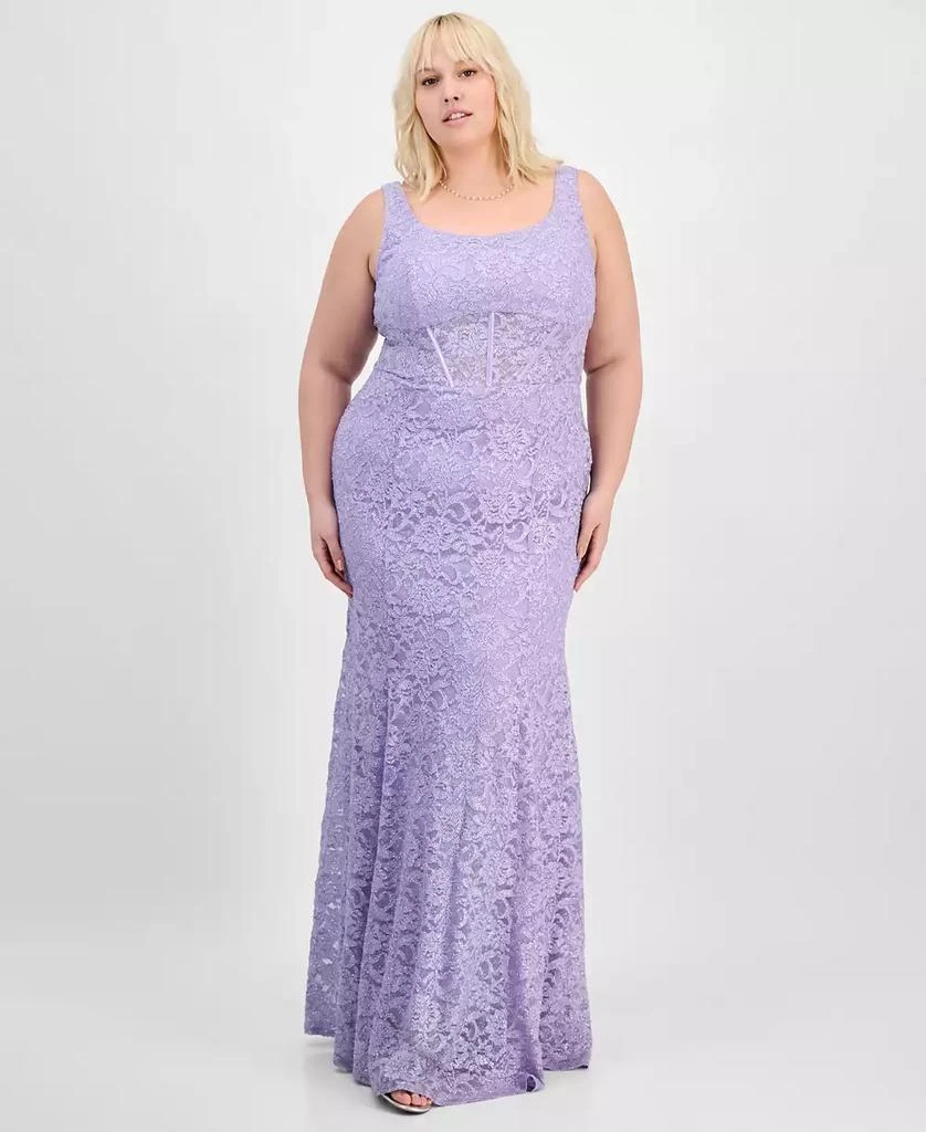 City Studios Trendy Plus Size Glitter Lace Gown 1