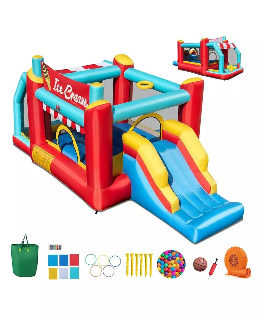 GOUUN 5-in-1 Ice Cream Inflatable Bounce House with Ball Pit and Slide with 520W Blower 6