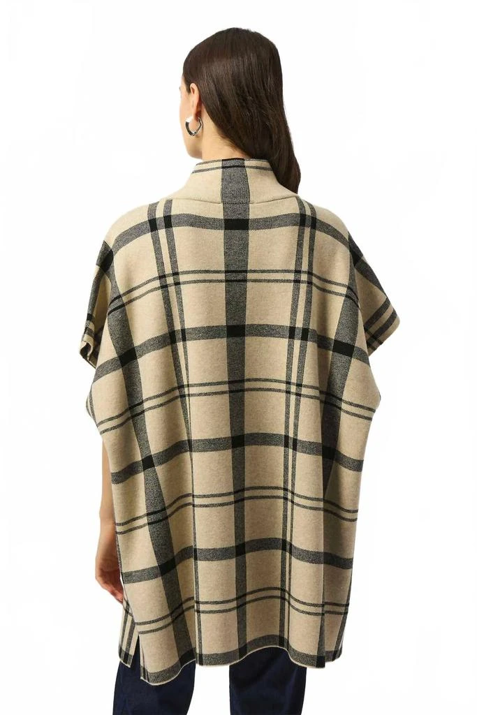 JOSEPH RIBKOFF Plaid Poncho In Champagne/black 2