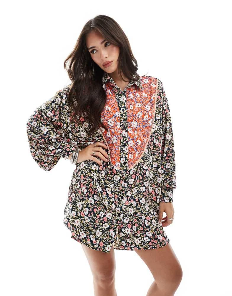 glamorous shirt dress Glamorous button down Mini Shirt Dress with pleats in gray plaid