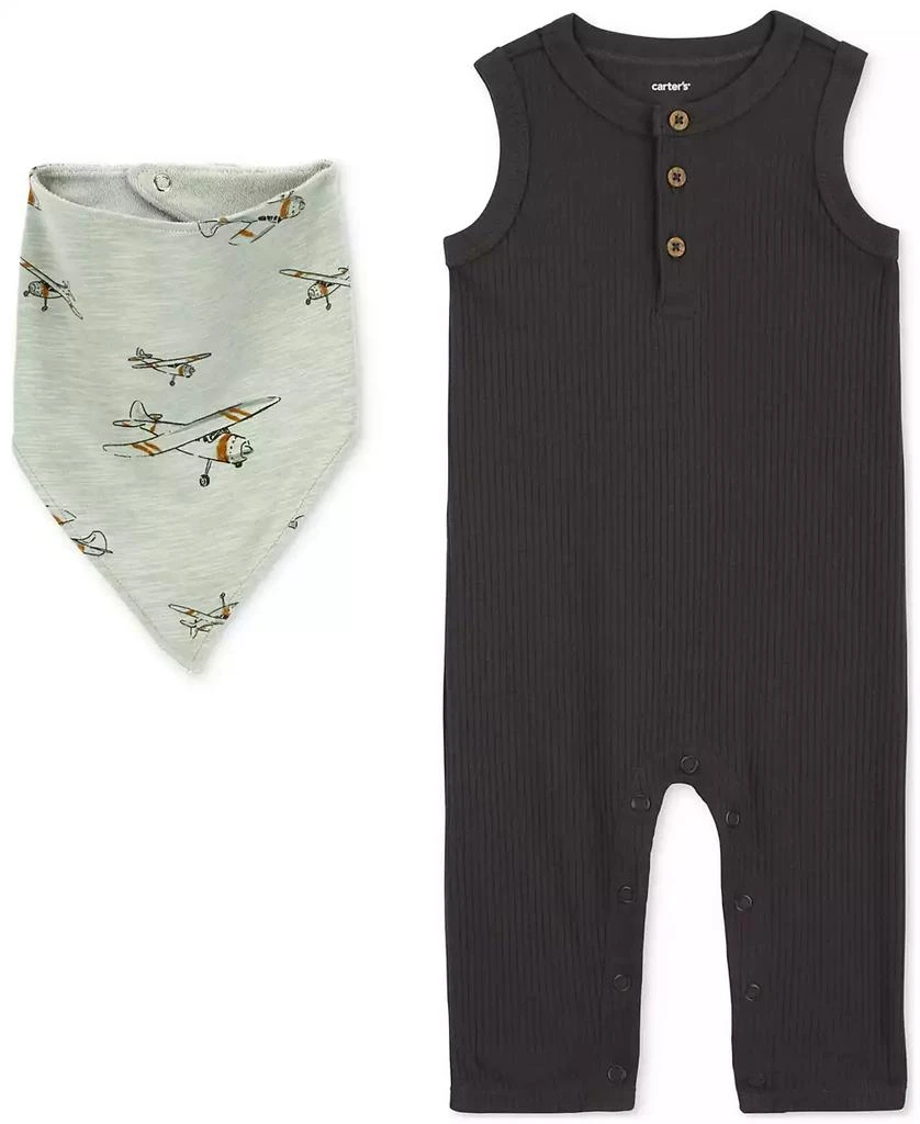 Carter's Baby Boys Drop Needle Jumpsuit & Bandana Bib, 2 Piece Set 1