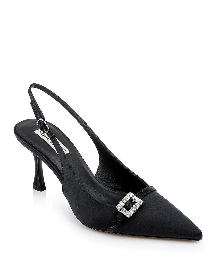 Badgley Mischka Women's Annmarie Pointed Toe Rhinestone Buckle Mid Heel Sandals 1