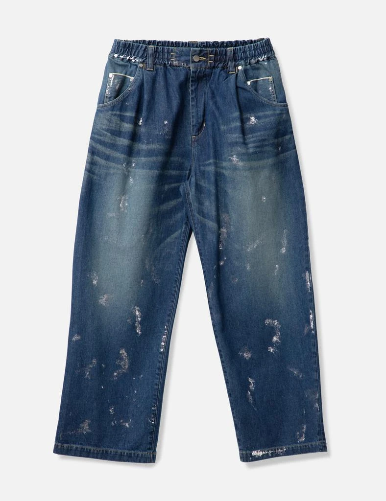 CLESSTE SILVER PRINT VINTAGE WASH SELVEDGE DENIM WIDE PANTS 1