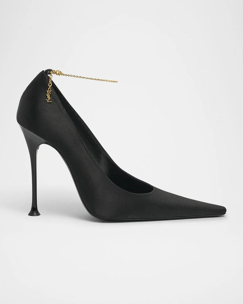 Yves Saint Laurent Satin YSL Ankle-Chain Pumps 1