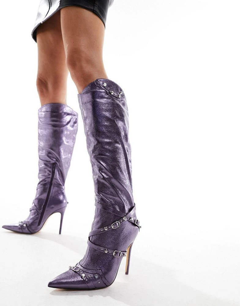 Public Desire Public Desire Worthy heeled knee boot in purple metallic 1