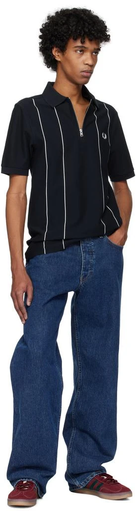 Fred Perry Navy Pinstripe Zip Neck Polo 4