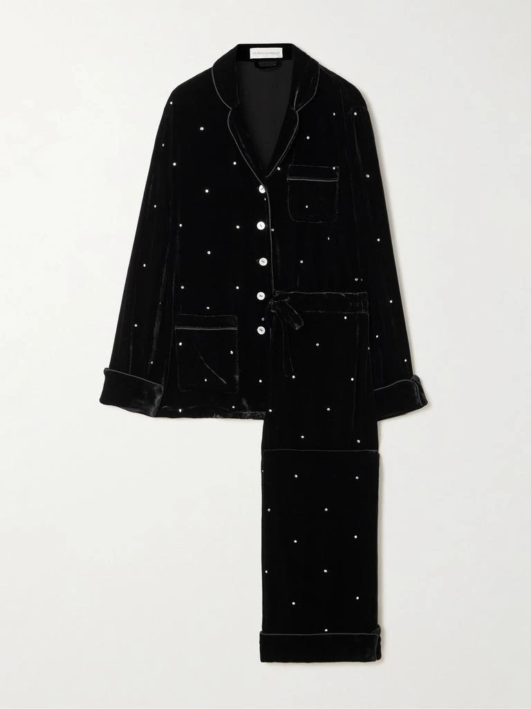 OLIVIA VON HALLE Coco Crystal-embellished Velvet Pajama Set