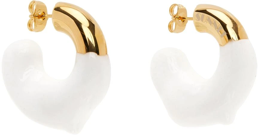 SUNNEI SSENSE Exclusive Gold & White Small Rubberized Earrings 2