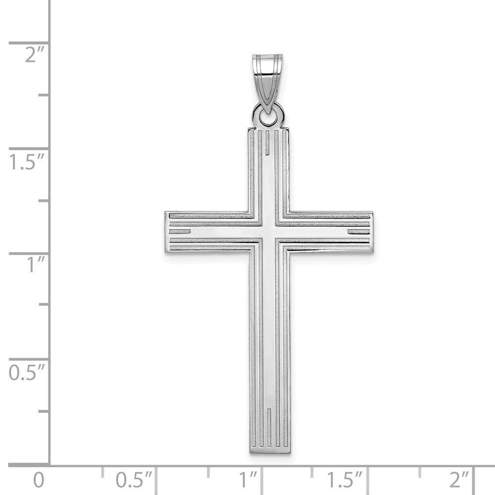 Diamond2Deal 14k White Gold Solid Laser Etched Cross Pendant 3