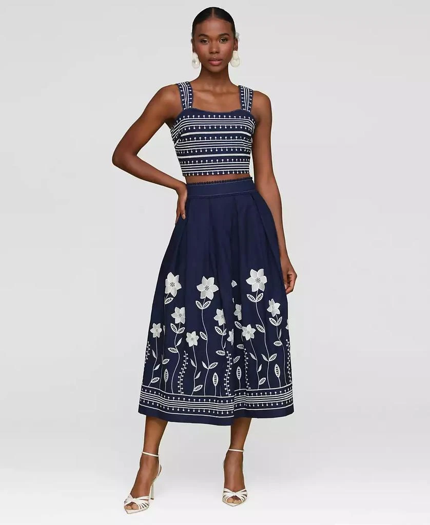 Avec Les Filles Women's Cotton Embroidered Midi Skirt 4