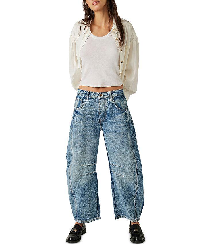 Free People We The Free Good Luck Mid Rise Barrel Jeans in Ultra Light Beam