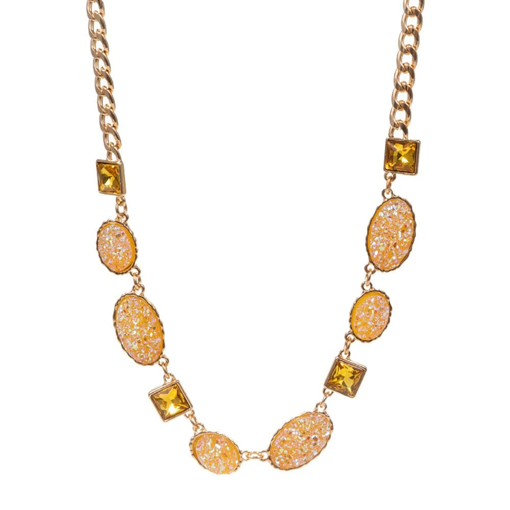 FASHNZFAB Oval Druzy Square Stone Cluster Station Necklace 2