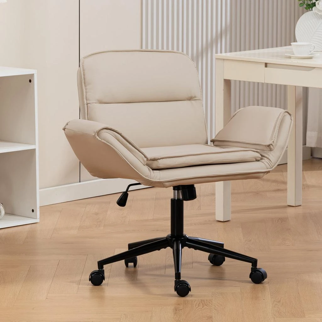 Streamdale Furniture Streamdale Beige PU Criss Cross Swivel Desk Chair with Adjustable Armrests 
Wheels