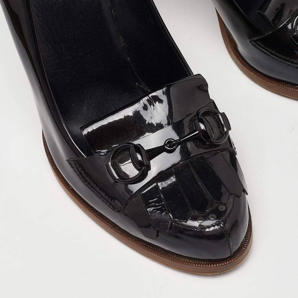 Gucci Gucci Black Brogue Patent Leather Horsebit Fringe Detail Loafer Pumps Size 40.5 8