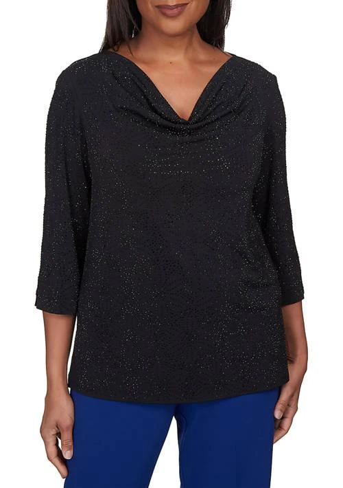 Alfred Dunner Dunner Womens Downtown Vibe Midnight Shimmery Cowl Neck Top 1