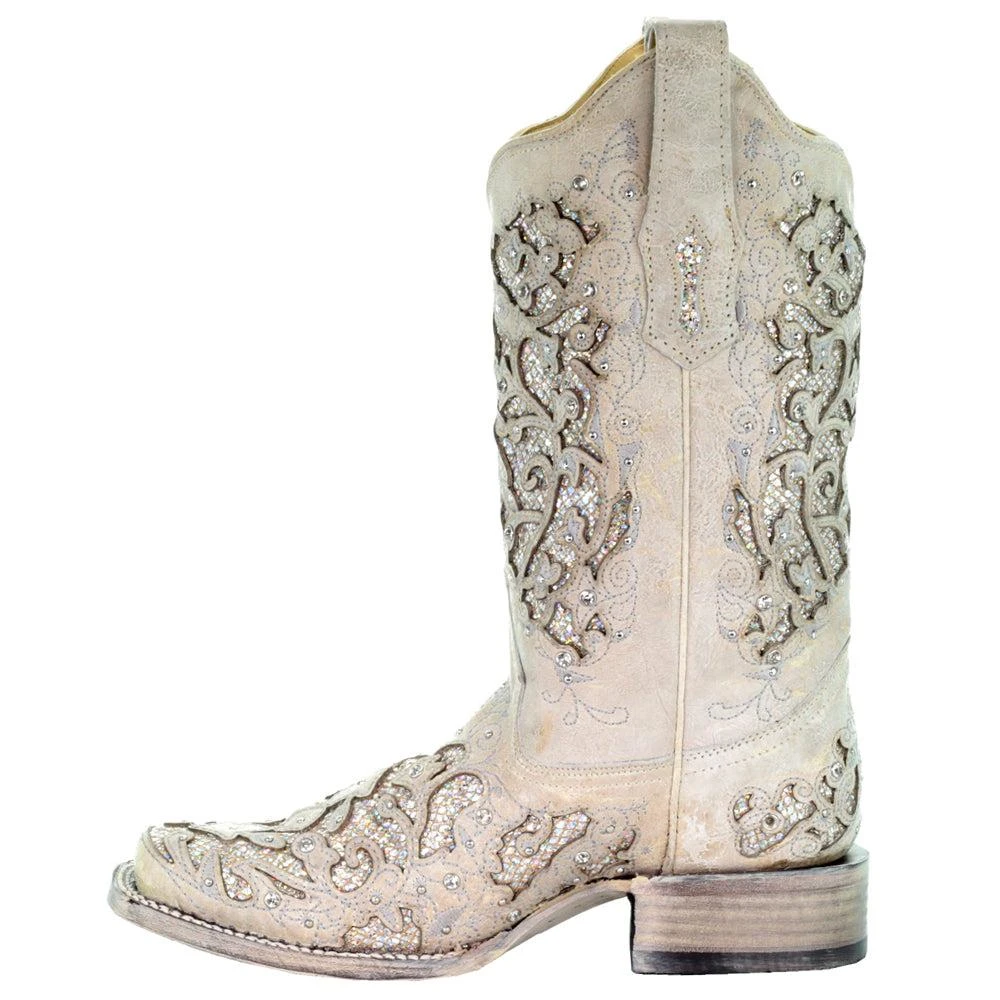 Corral Boots Glitter Studded Tooled-Inlay Square Toe Cowboy Boots 4