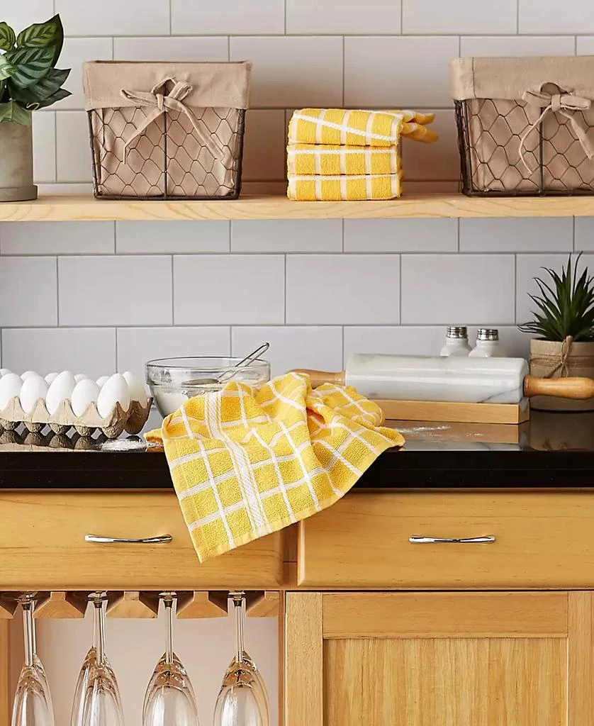 Design Imports Basic Terry Collection Windowpane Dishtowel Set, 16x26", Yellow Check, 4 Piece 3