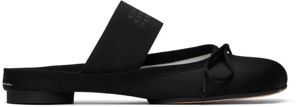 MM6 Black Satin Anatomic Logo Ballerina Slippers 1