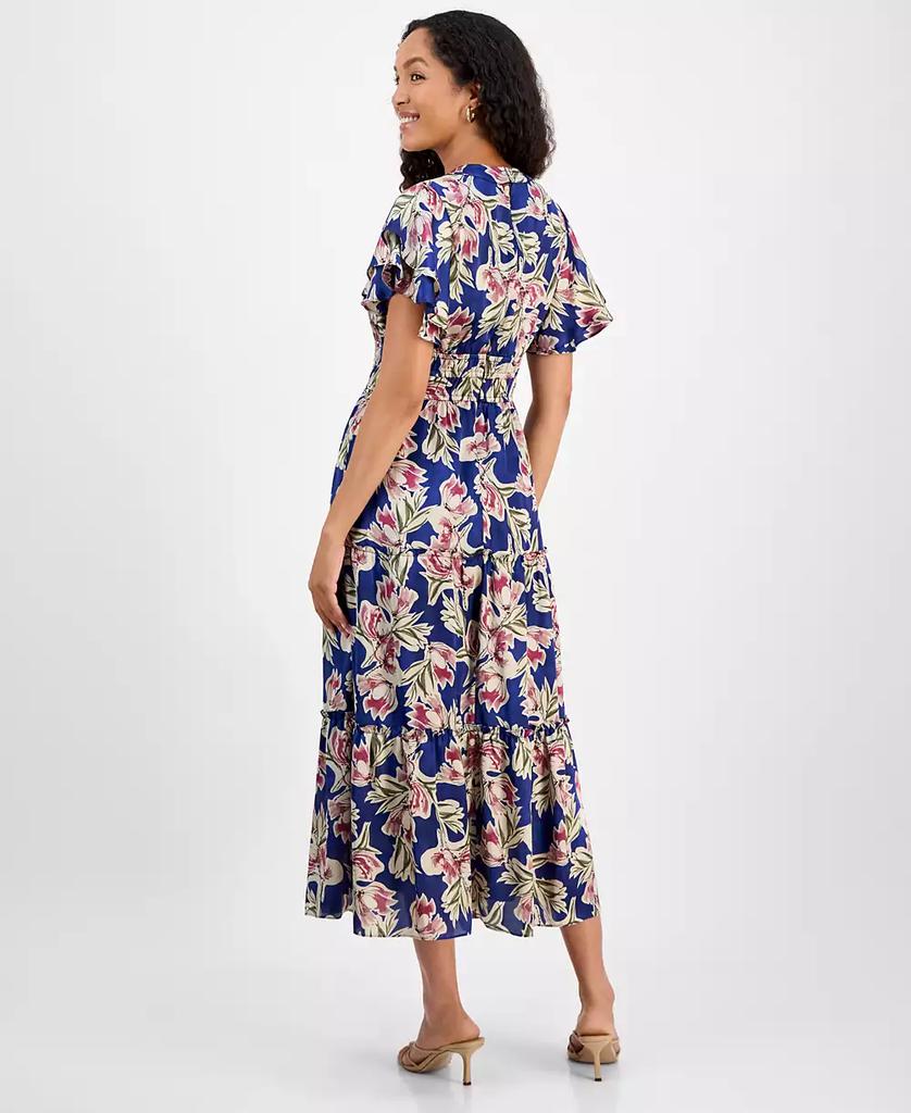 julia jordan Women's Printed Tiered-Short-Sleeve Dress