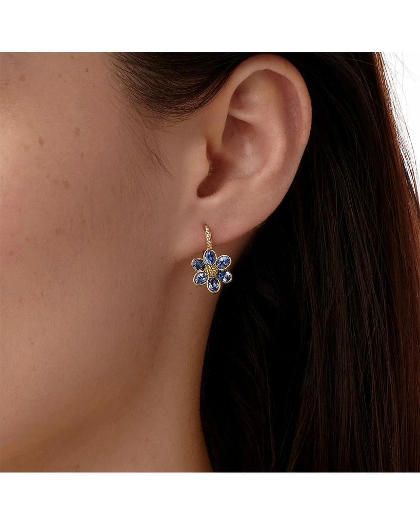 Temple St. Clair 18K Yellow Gold FJ Blue Sapphire 
Diamond Fiori Flower Drop Earrings 3