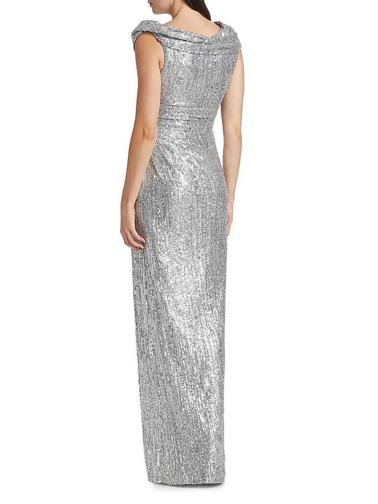 Pamella Roland Sequined Draped Column Gown 5