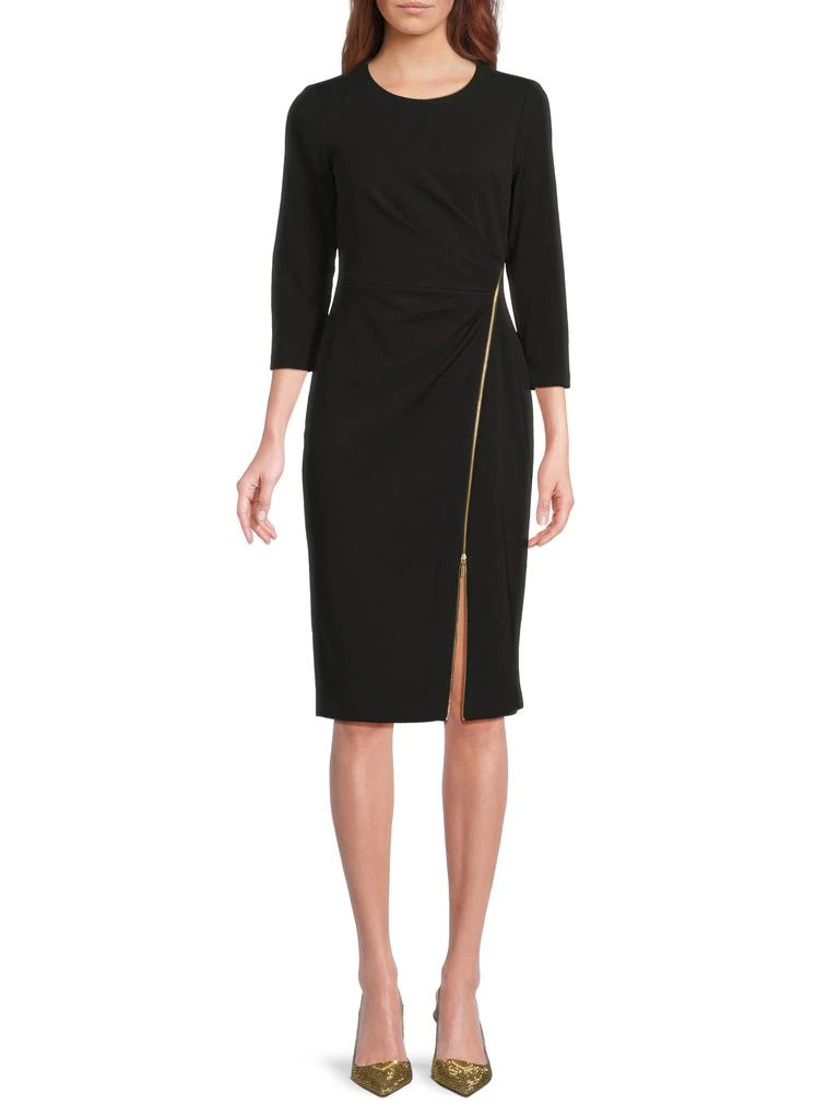 Calvin Klein Asymmetric Zip Crepe Sheath Dress