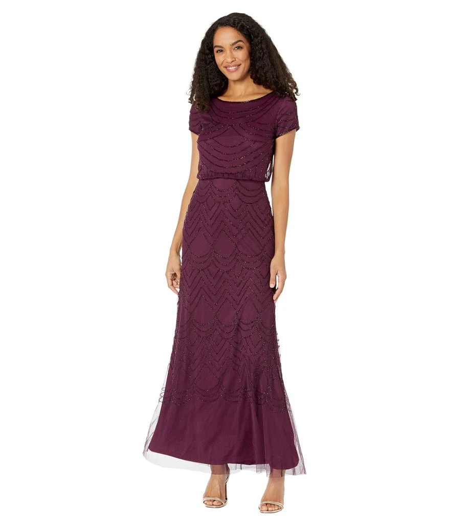 Adrianna Papell Short Sleeve Blouson Beaded Gown 1