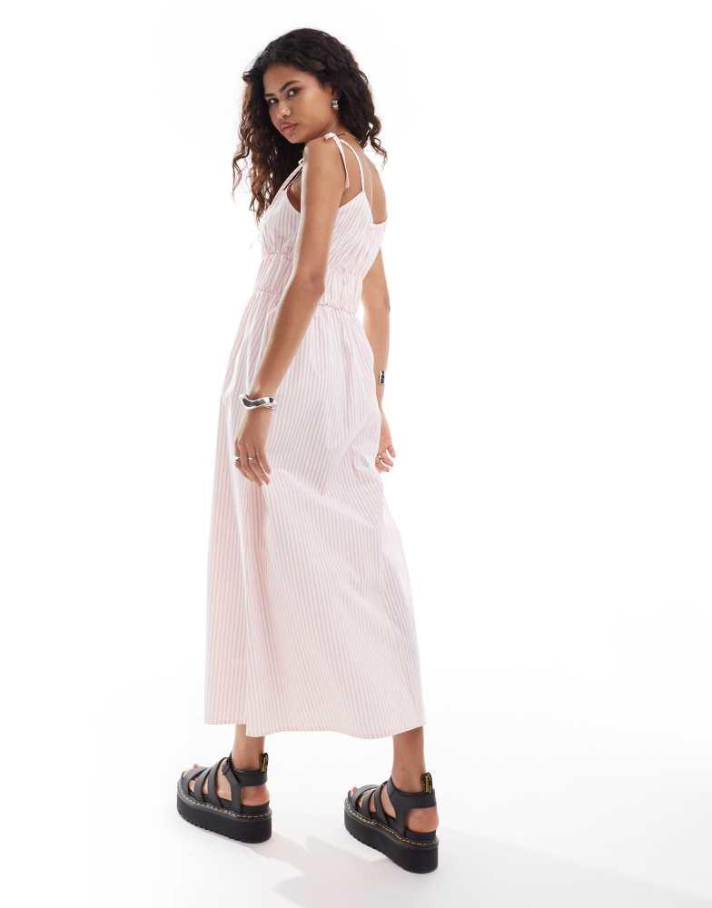 Reclaimed Vintage Reclaimed Vintage tie front maxi summer dress in pink stripe