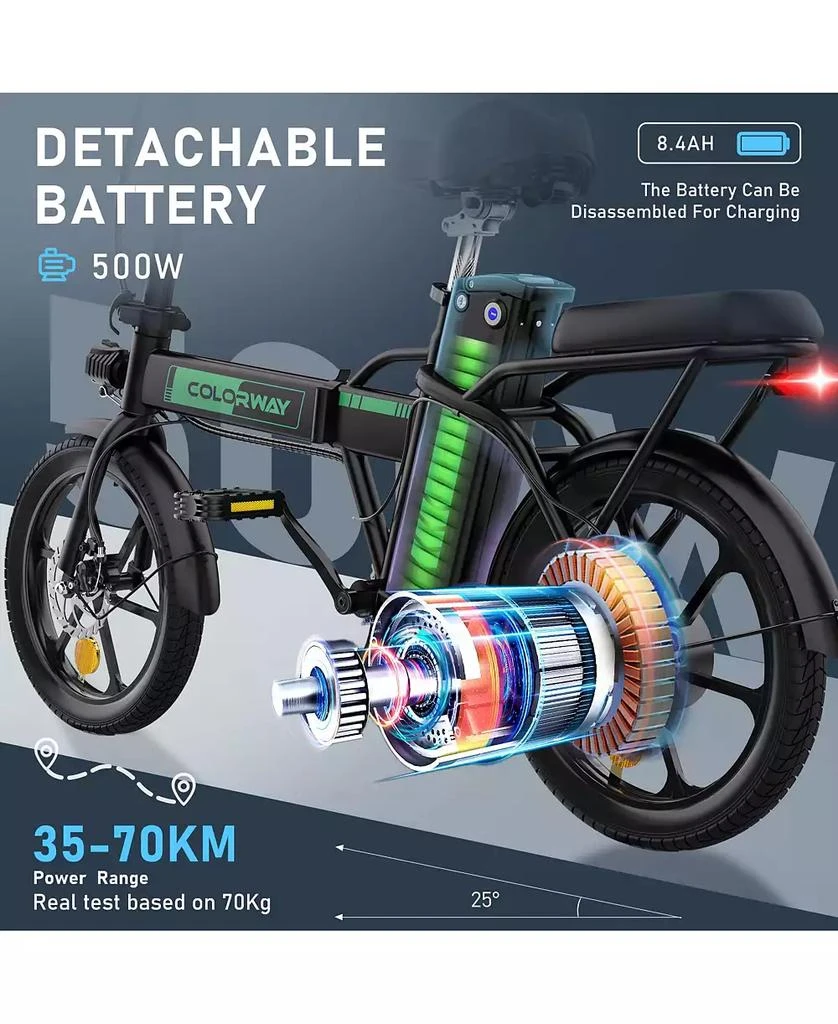 COLORWAY Electric Bike,500W/10.4Ah/36V Removable Battery E Bike, Electric Foldable Pedal Assist E-Bicycle,19.9MPH Bicycle for Teenager and Adults BK5M UL2849 5
